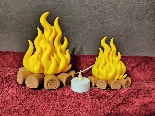 Lámpara Fogata de Madera LED impresa en 3D con efecto de hoguera decorativa y opción de iluminación LED o vela de té LED.