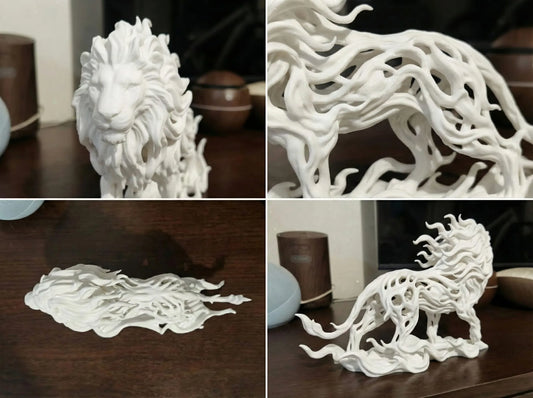 Figura León Etéreo Voronoi con diseño geométrico decorativo, ideal para estanterías, escritorios y salones.