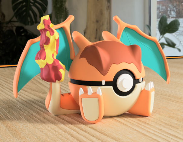 Poki-Bola #0006 Charizard impresa en 3D para colección y exposición.