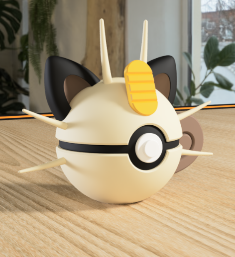 Poki-Bola #0052 Meowth impresa en 3D para colección y exposición.