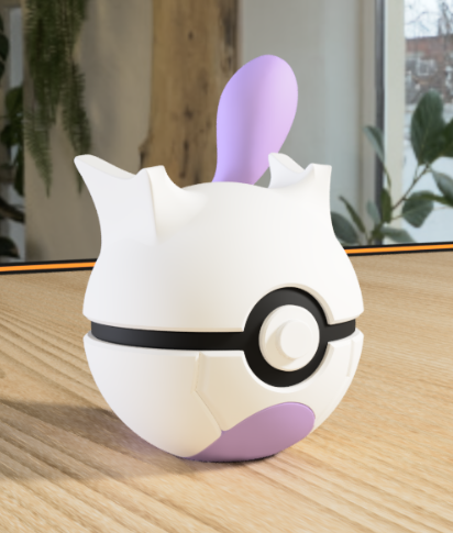 Poki-Bola #0150 Mewtwo impresa en 3D con apertura magnética para colección y exposición.