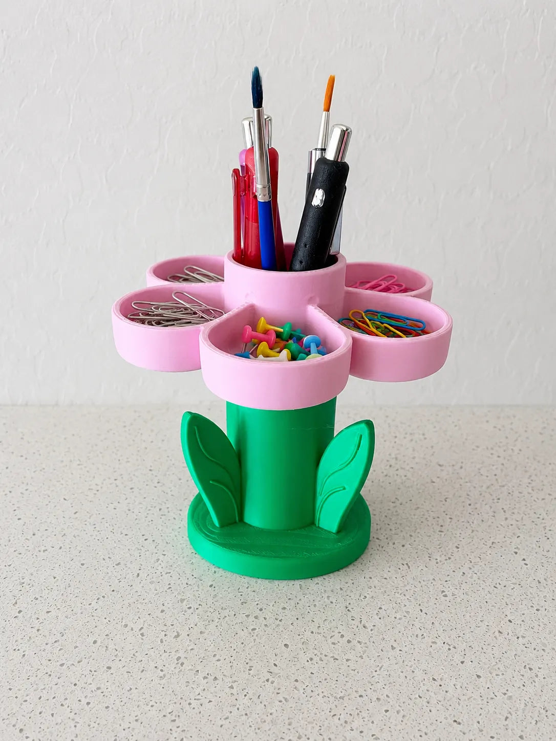 Portalápices de Flor impreso en 3D para organizar lápices, bolígrafos y pinceles en escritorios, oficinas o zonas de estudio.