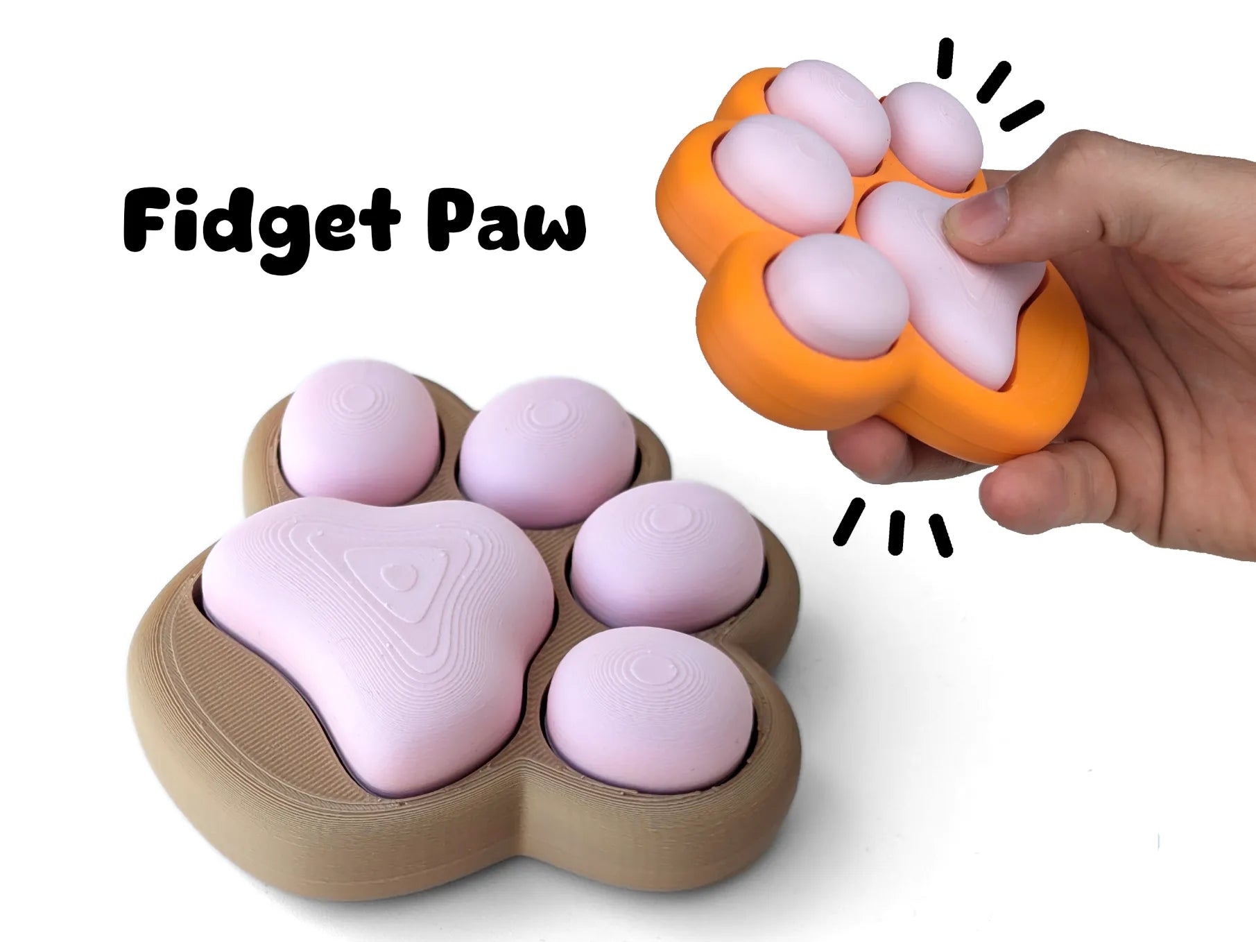 Patita Clicker Antiestrés impresa en 3D con diseño de huella de mascota para aliviar el estrés y mantener las manos ocupadas.