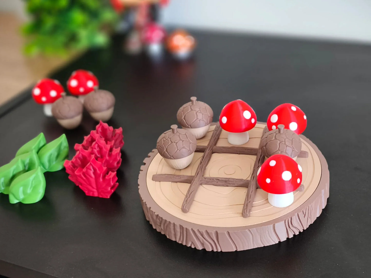 Tres en Raya del Bosque impreso en 3D con temática de animales del bosque para jugar en familia.