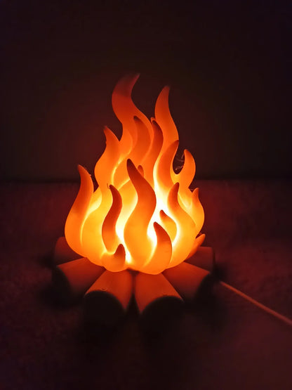 Lámpara Fogata de Madera LED impresa en 3D con efecto de hoguera decorativa y opción de iluminación LED o vela de té LED.