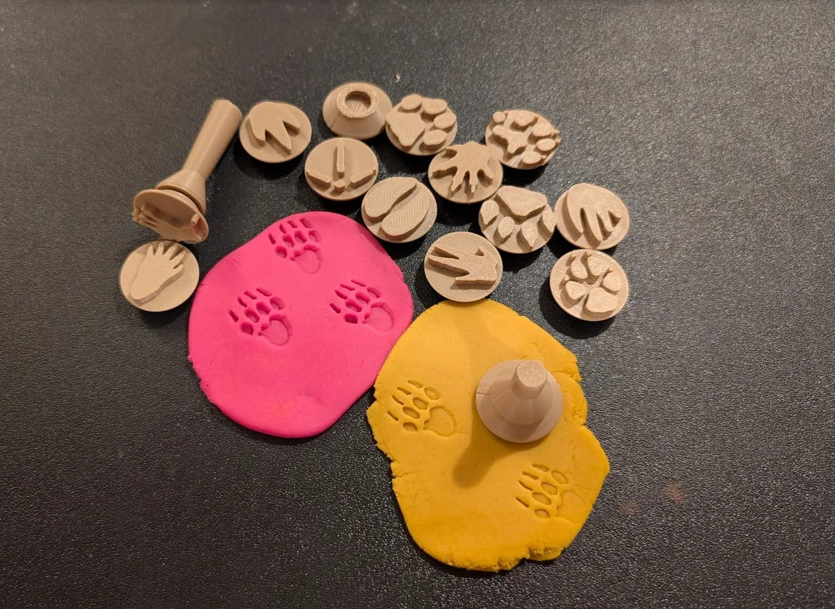 Set de Sellos de Huellas de Animales para Plastilina impreso en 3D para actividades creativas, aprendizaje y juego infantil.
