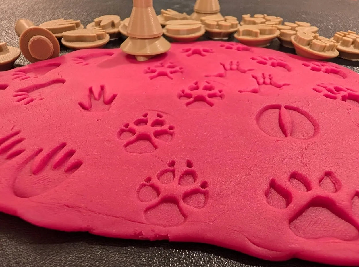 Set de Sellos de Huellas de Animales para Plastilina impreso en 3D para actividades creativas, aprendizaje y juego infantil.