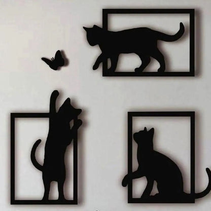 Set Decorativo de Pared Gatos y Mariposas impreso en 3D con siluetas minimalistas para decoración del hogar.