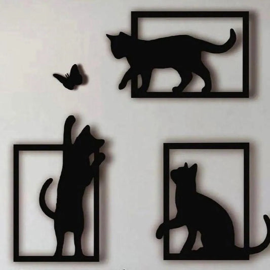 Set Decorativo de Pared Gatos y Mariposas impreso en 3D con siluetas minimalistas para decoración del hogar.