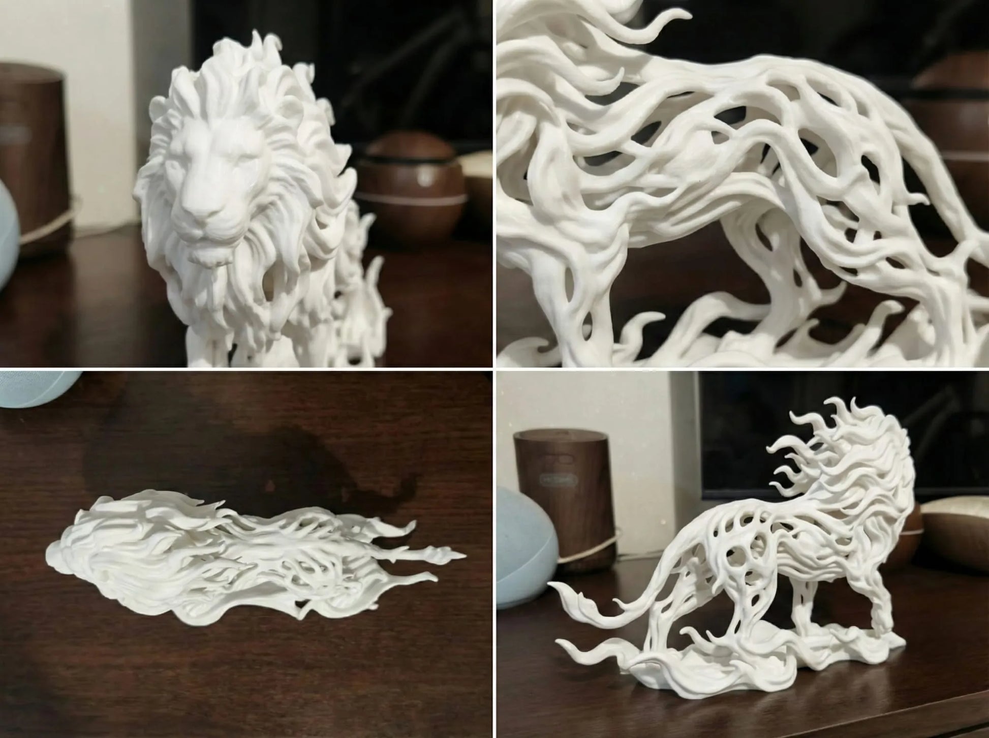 Figura León Etéreo Voronoi con diseño geométrico decorativo, ideal para estanterías, escritorios y salones.