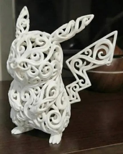 Figura Pokémon Pikachu estilo Voronoi impresa con diseño geométrico decorativo y acabado mate para colección o decoración.