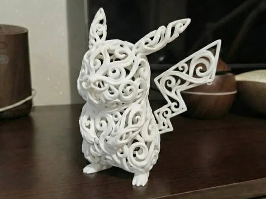 Figura Pokémon Pikachu estilo Voronoi impresa con diseño geométrico decorativo y acabado mate para colección o decoración.