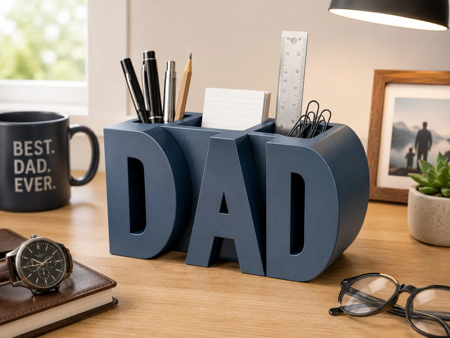 Organizador de Escritorio Personalizado con Nombre impreso en 3D para lápices, bolígrafos y accesorios de oficina.