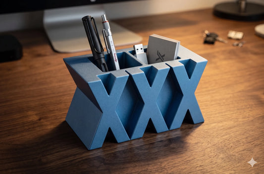 Organizador de Escritorio Personalizado con Nombre impreso en 3D para lápices, bolígrafos y accesorios de oficina.