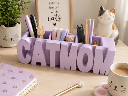 Organizador de Escritorio Personalizado con Nombre impreso en 3D para lápices, bolígrafos y accesorios de oficina.