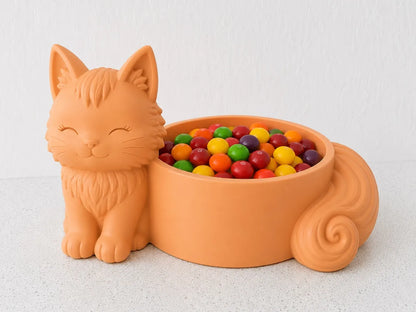 Cuenco Organizador con Gato para guardar llaves, joyas, monedas y pequeños accesorios en recibidores o escritorios.