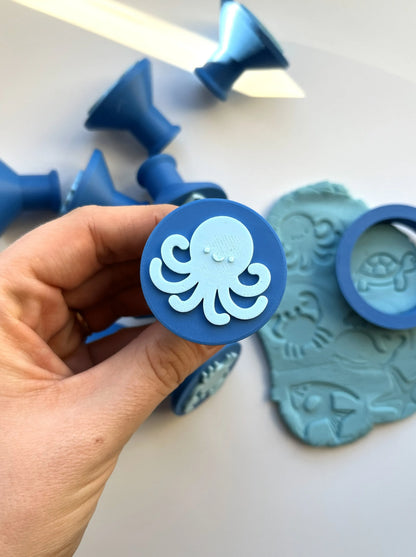Set de Sellos de Animales Marinos para Plastilina impreso en 3D para actividades creativas, aprendizaje y juego infantil.