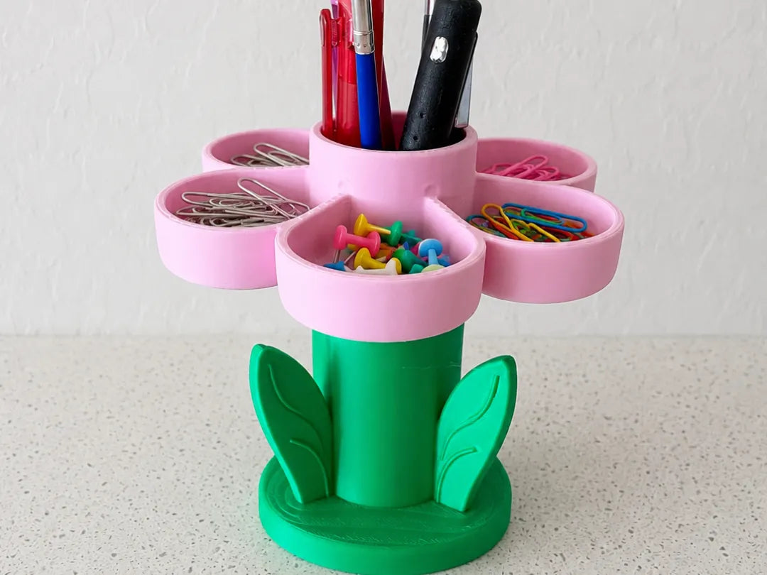 Portalápices de Flor impreso en 3D para organizar lápices, bolígrafos y pinceles en escritorios, oficinas o zonas de estudio.