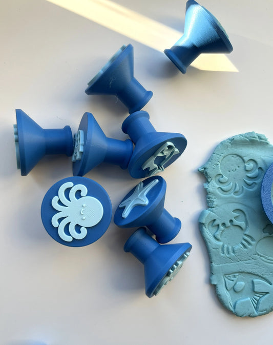Set de Sellos de Animales Marinos para Plastilina impreso en 3D para actividades creativas, aprendizaje y juego infantil.