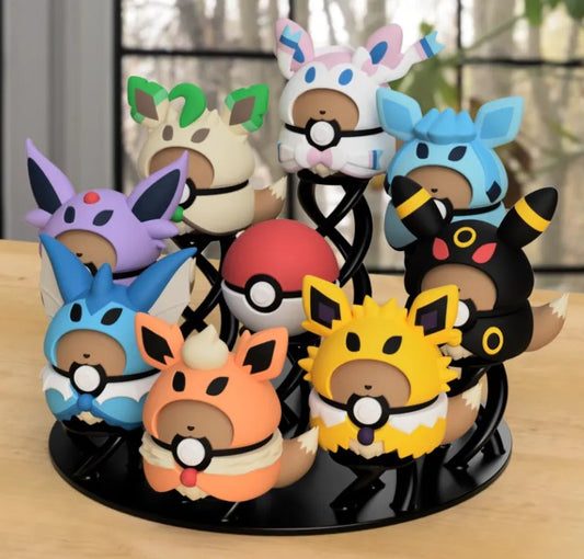 Poki-Expositor para 9 Poki-Bolas impreso en 3D para organizar y exhibir colecciones en vitrinas, escritorios o estanterías.