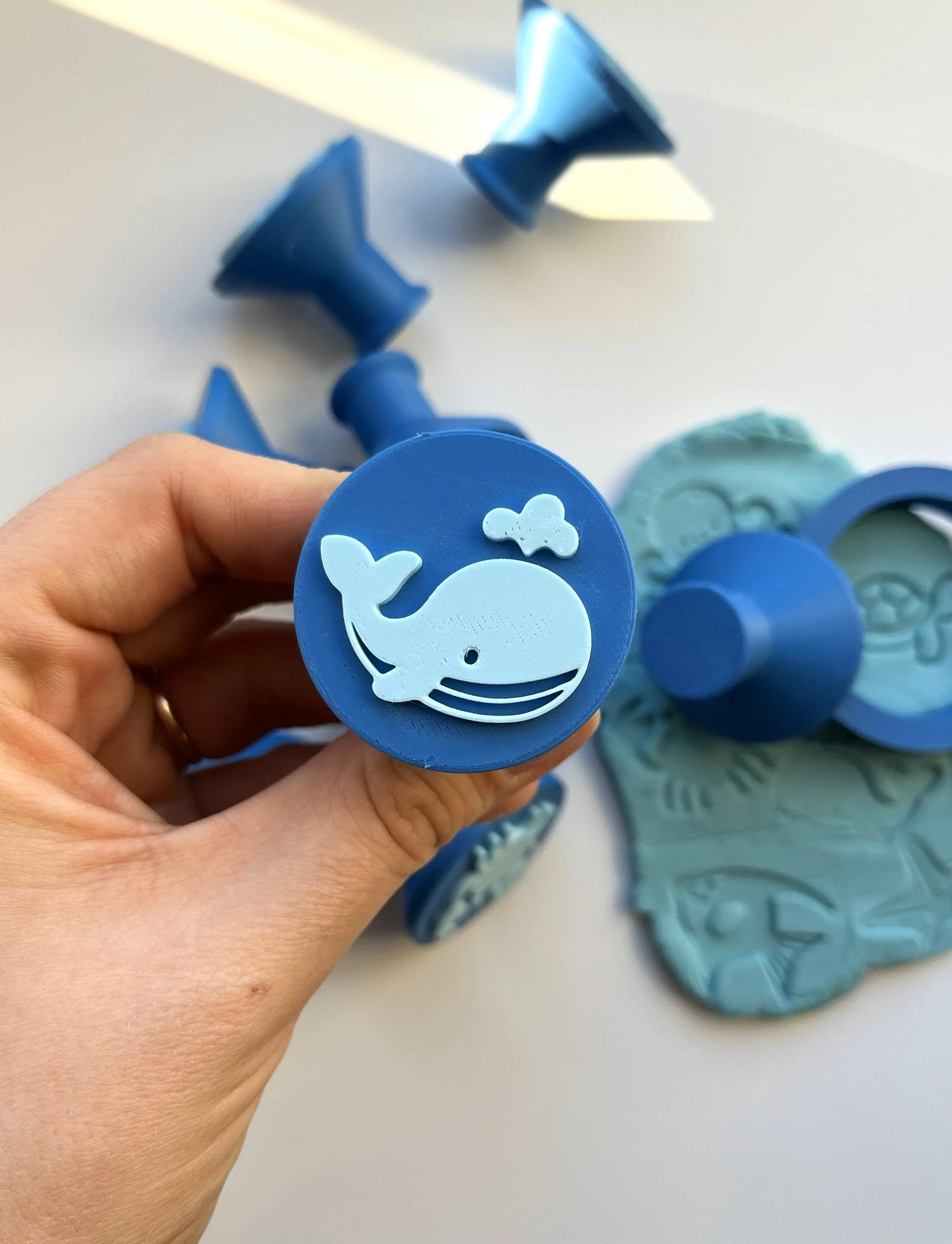 Set de Sellos de Animales Marinos para Plastilina impreso en 3D para actividades creativas, aprendizaje y juego infantil.