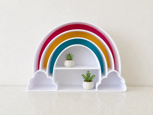 Estantería Arcoíris con Nubes Infantil para decorar habitaciones infantiles y exponer juguetes, libros o figuras.