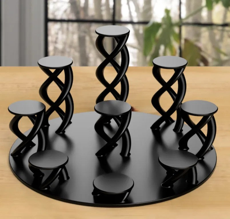 Poki-Expositor para 9 Poki-Bolas impreso en 3D para organizar y exhibir colecciones en vitrinas, escritorios o estanterías.