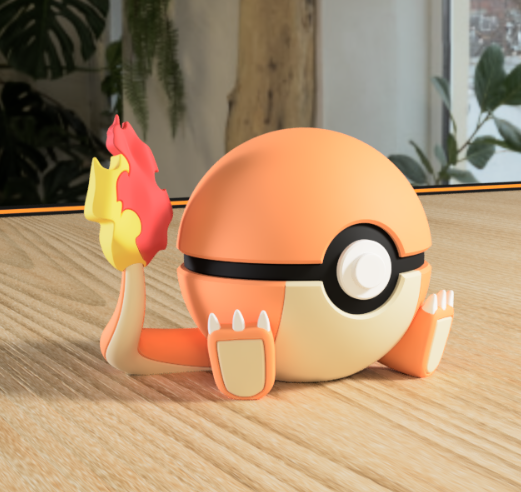 Poki-Bola #0004 Charmander impresa en 3D para colección y exposición.