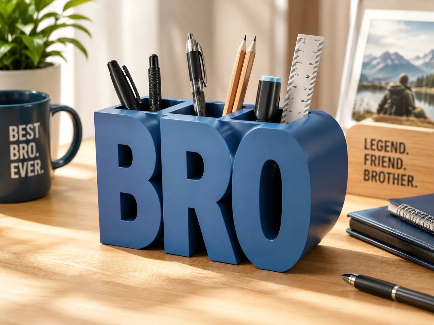 Organizador de Escritorio Personalizado con Nombre impreso en 3D para lápices, bolígrafos y accesorios de oficina.