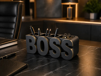 Organizador de Escritorio Personalizado con Nombre impreso en 3D para lápices, bolígrafos y accesorios de oficina.