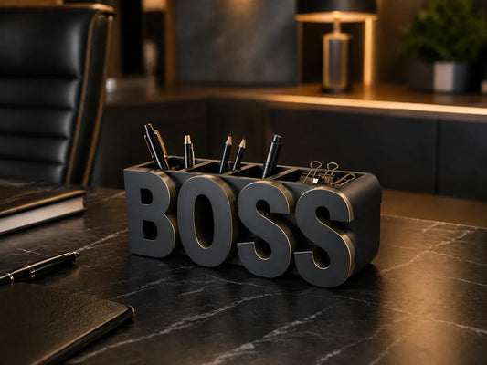 Organizador de Escritorio Personalizado con Nombre impreso en 3D para lápices, bolígrafos y accesorios de oficina.